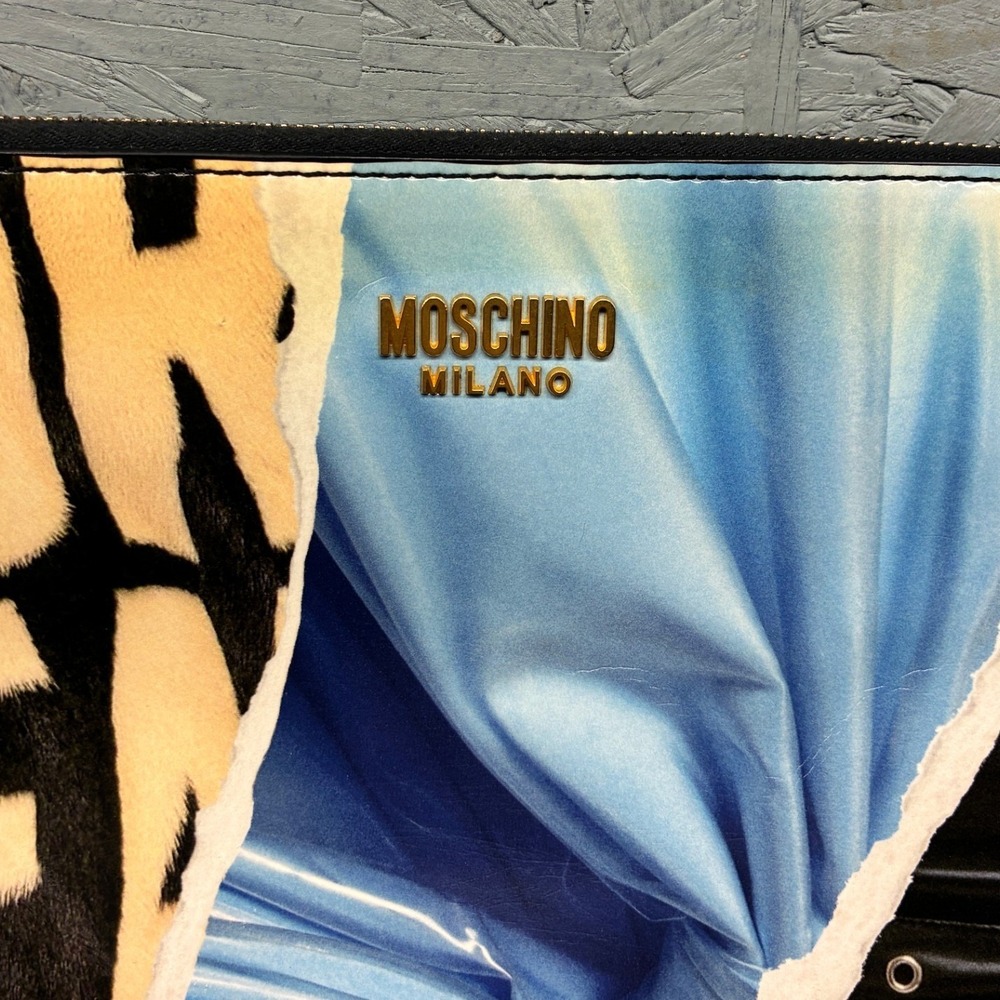 Moschino Milano For Real Print Clutch Bag Women's Black Pouch Designer - Picture 3 of 11